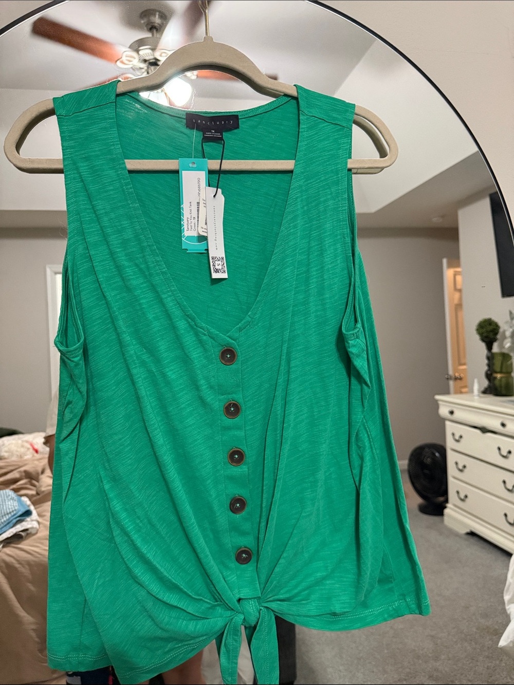 Green Button-Front Tie Tank Top from Stitchfix